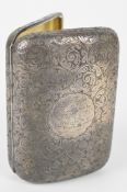Victorian hallmarked silver cigar case with engraved decoration, curved design and gilt interior,