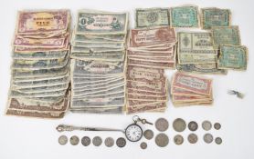 Japanese Government WW2 banknotes including £100 dollar denominations, military 1/2 mark German