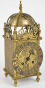 Brass cased lantern clock with French Japy Frères movement, height 26cm