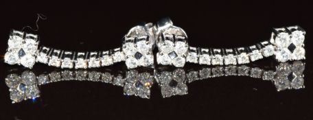 A pair of 18ct white gold earrings set with diamonds, 3.6g, 2.2cm