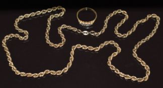 A 9ct gold rope twist necklace (7.8g) and 18ct gold ring (2.2g)