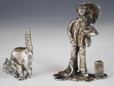 T. J. Jarvis novelty hallmarked silver place card holder formed as a chimney sweep with his brushes,