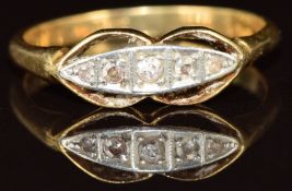 A c1920 18ct gold ring set with five diamonds, 2.3g, size M