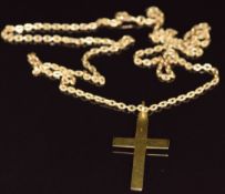 An 18k gold necklace/ chain (60cm) with a yellow metal cross pendant (tests as 18k), 3.6cm, 15g