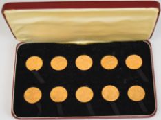 Ten 1967 Elizabeth II uncirculated gold full sovereigns, in fitted case