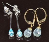 A pair of 9ct white gold earrings each set with a pear cut apatite and diamond and a pair of 9ct
