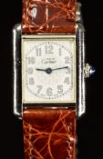 Must de Cartier Tank ladies wristwatch ref. 2416 with blued hands, Arabic numerals, two-tone dial,