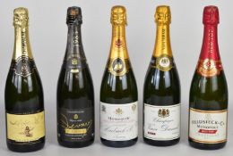 Five bottles of Champagne comprising Heidsieck & Co Monopole, Veuve Durand, Salvador Dali, Vve A.