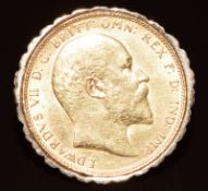 A 9ct gold ring set with a 1910 gold full sovereign, 19g, size R