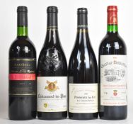 Four bottle bottles of red wine comprising El Bombero 1997, Châteauneuf du Pape 2007, Château