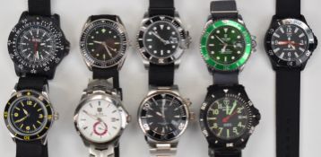 Nine various gentleman's wristwatches including diver's and military style examples, Casio,
