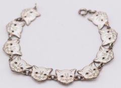 Vintage Danish silver and enamel cat bracelet by Meka of Copenhagen (1951-1989), each link
