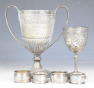 Victorian hallmarked silver twin handled trophy cup with Sleaford Rifle Corps 1880 inscription,