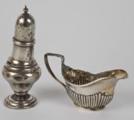 Victorian novelty hallmarked silver miniature cream or milk jug with reeded lower body, Birmingham