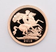 2019 Queen Elizabeth II proof gold full sovereign, in original Royal Mint box with certificate