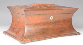 19thC rosewood sarcophagus shaped two division tea caddy, W37 x D21 x H18cm