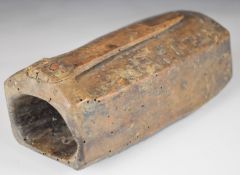 17th /18thC carved wood receptacle with wooden clip verso, perhaps a belt clip, with floral