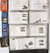 Annotated collection of Victorian onwards dip pen nibs, manufacturers include Baignol and Farjon,
