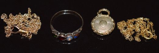 Victorian 9ct rose gold ring set with paste (size J, 1.2g), Victorian locket set with hair and two