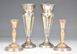 Pair of Edward VII hallmarked silver trumpet vases, Birmingham 1909/1910, maker Henry Matthews,