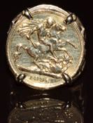 A 9ct gold ring set with an 1896 gold half sovereign, size R, 7.8g