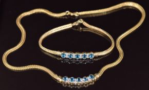 A 9ct gold necklace set with topaz and diamonds, with matching bracelet, 20.8g, 40 & 16cm