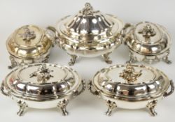 Victorian hallmarked silver entree and serving dish set comprising four entree dish covers and
