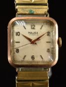 Majex 9ct gold gentleman's wristwatch with gold hands and Arabic numerals, cream dial, red centre