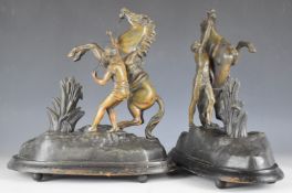 Pair of spelter figures of Marley's Horses, height 36cm