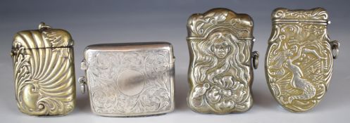 Four various vesta cases including a hallmarked silver example, Birmingham 1912, maker Horton &