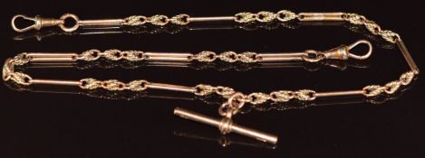 A 9ct rose gold fob chain / watch chain made up of knotted and elongated links, 17.7g, 39cm