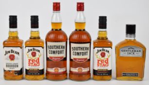 Six bottles of Bourbon and Whiskey liqueurs comprising Jack Daniel's Gentleman Jack 70cl 40% vol,
