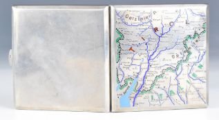 Austrian silver and enamel cigarette case, decorated with a map of the Tirol or Tyrol, Austria and