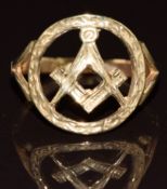 A 9ct gold ring in the form of a Masonic compass, 4.7g, size X