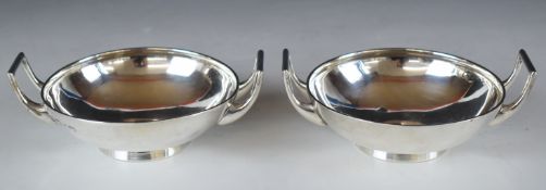 Pair of Hamilton & Co. Calcutta Indian silver twin handled bowls, marked sterling with elephant,