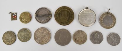 White metal 1854 medal for Endowed School Dundaulk, similar French literary medal for 1845, 1792