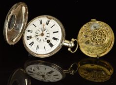 Law & Son of Dublin hallmarked silver half hunter pocket watch with gold hands, black Roman