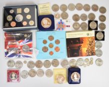 Mainly modern coins to include crowns, two hallmarked silver medallions, one 1977 Silver Jubilee the