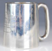 George VI hallmarked silver Lincolnshire WW2 home guard interest tankard of plain tapering form,