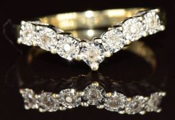 A 9ct gold V shape ring set with diamonds, 2.4g, size L