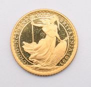 1993 1/10 oz Britannia gold proof £10 coin, in original Royal Mint box with certificate number 0614