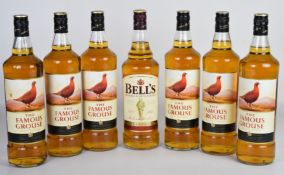 Six bottles of blended Scotch Whisky comprising 5x The Famous Grouse and 1x Bell's, all 1L and 40%