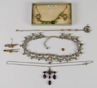 A collection of necklaces including Victorian silver set with foiled paste, WBs silver, two diamanté