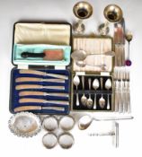 Hallmarked and other silver items comprising oval embossed dish marked sterling, pair of