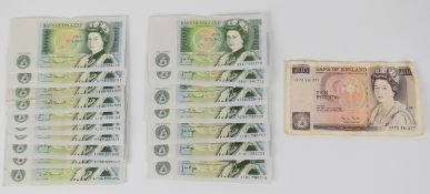 Seventeen John Page and David Somerset £1 banknotes and a Malcolm Gill £10 banknote