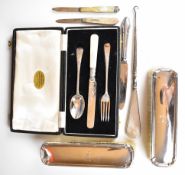 Hallmarked silver items comprising cutlery set with mother of pearl handled knife, Sheffield 1910,