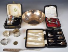 Hallmarked silver and other items comprising three various hallmarked silver napkin rings,