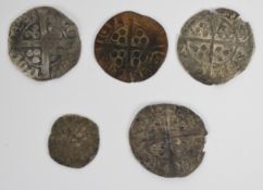 Five hammered coins comprising, four pennies and a halfpenny, Edward I, Edward II and Edward III