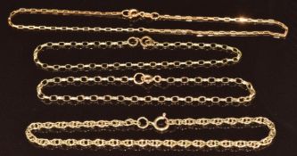 Four 9ct gold bracelets, 5.9g