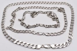 Three silver curb link necklaces, 203g, 44, 52 & 60cm